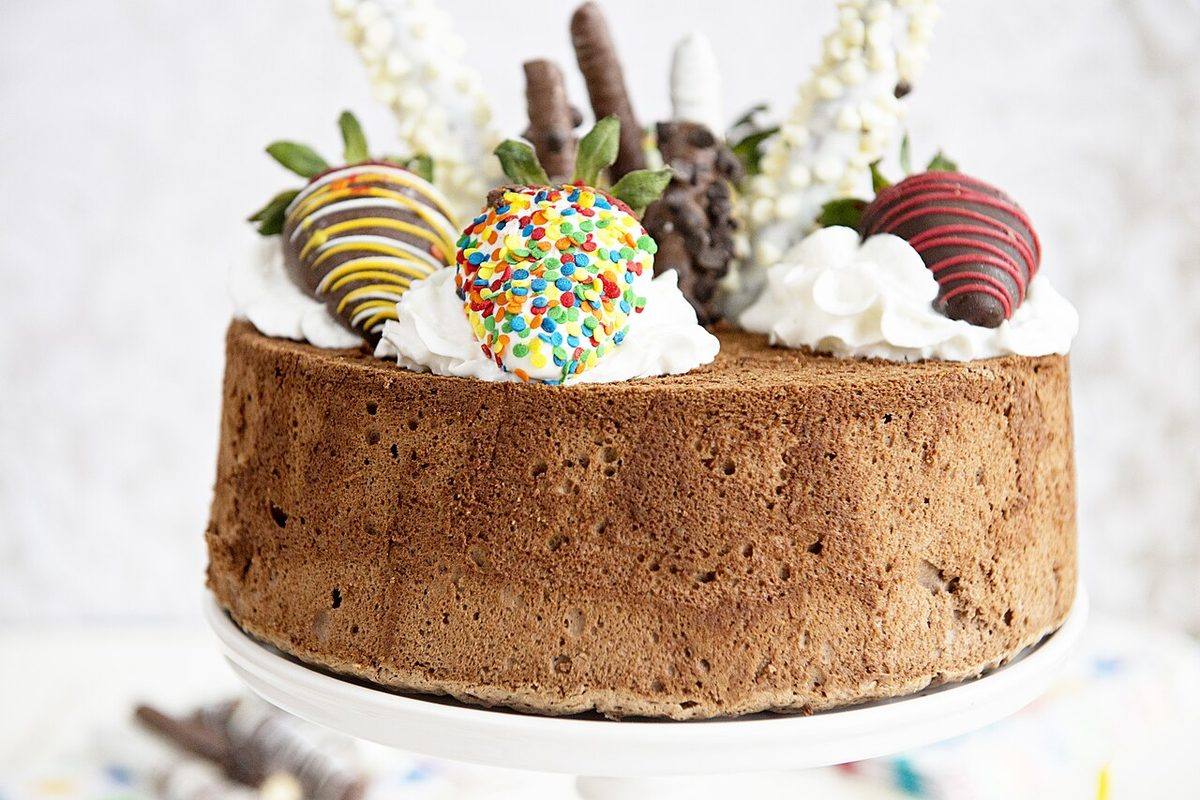Chocolate angel food cake with various toppings (Angel Food Cake)