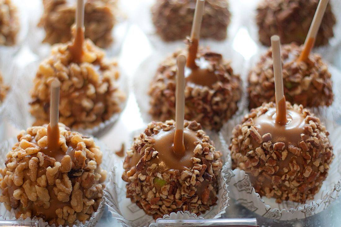 Caramel apples with nuts