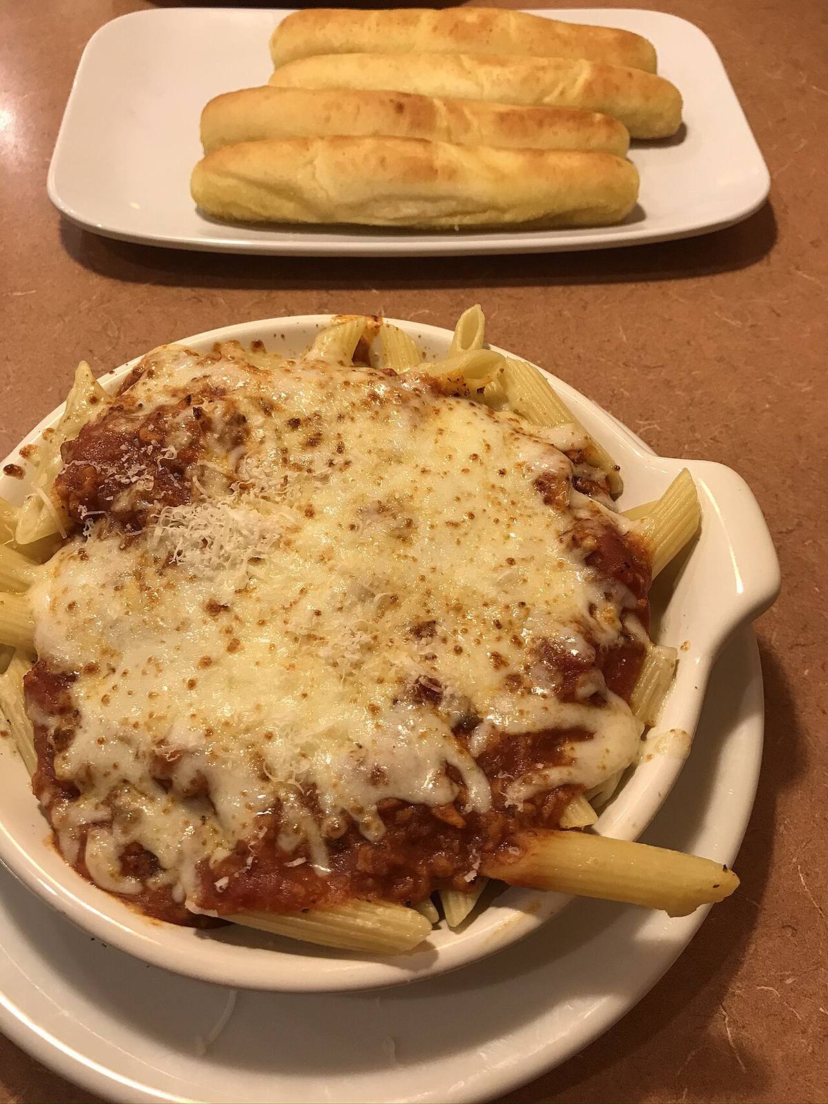 Baked Ziti and breadsticks, Fazoli's (Chicken Enchilada Casserole)