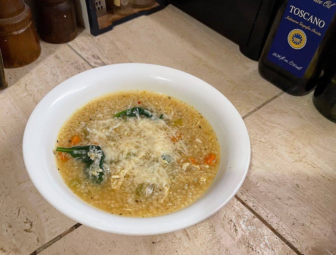 Bowl of vegetable pastina (Chicken Pastina Soup)