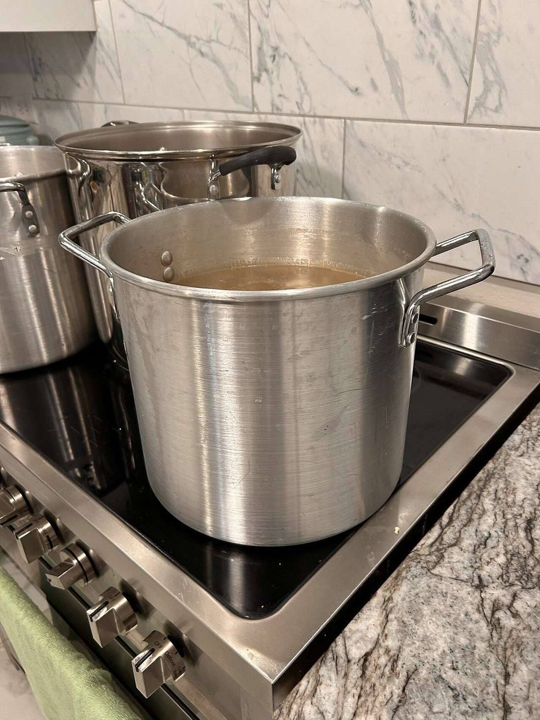 Pot of chicken broth (Chicken Stock)