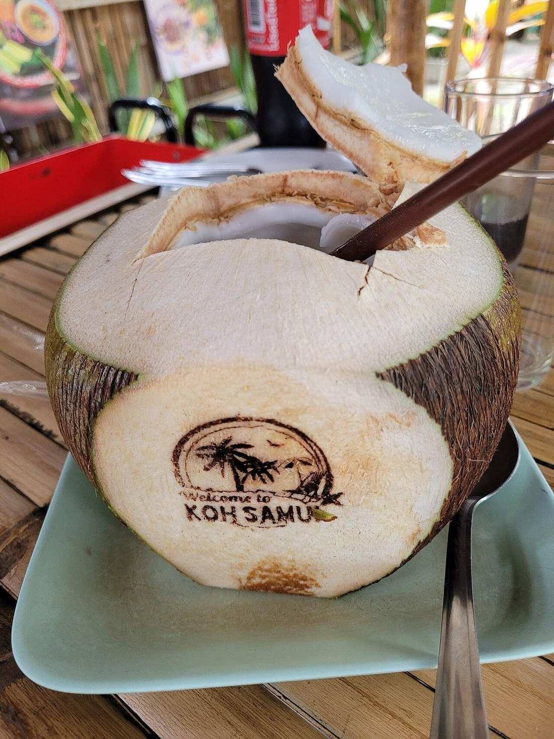 Coconut water at restaurant in Ko Samui