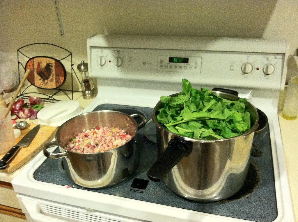 making radish relish and radish top soup (Cream Of Watercress Soup)