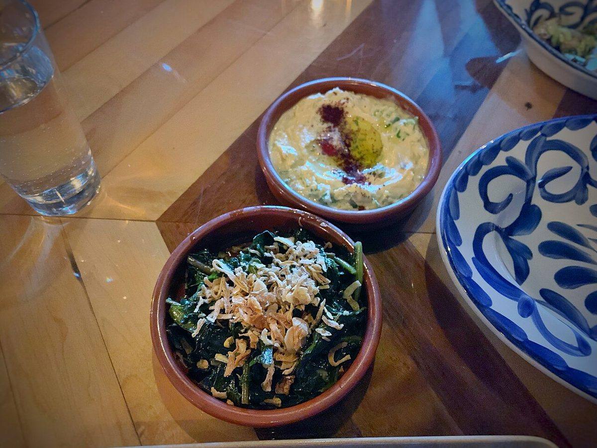 Hinbe, dandelion greens, lemon, garlic, fried shallots (Dandelion Greens)