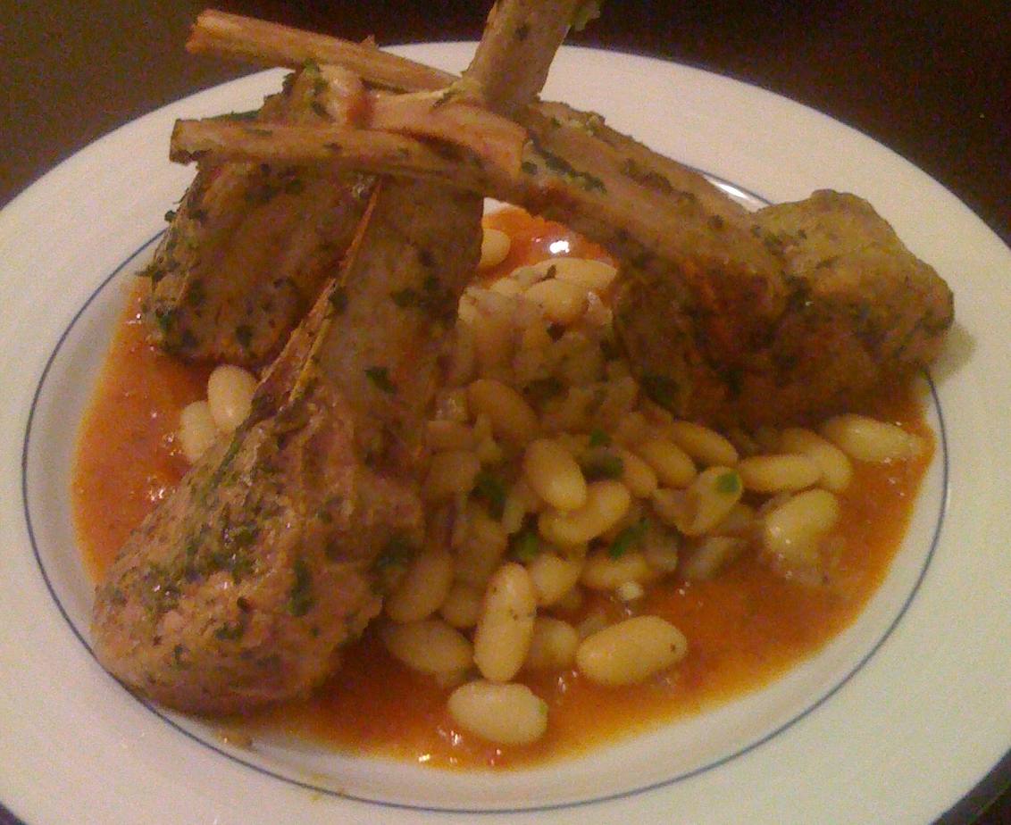 Lamb Chops With Guajillo Chili Sauce and Charro Beans (Frijoles Charros)