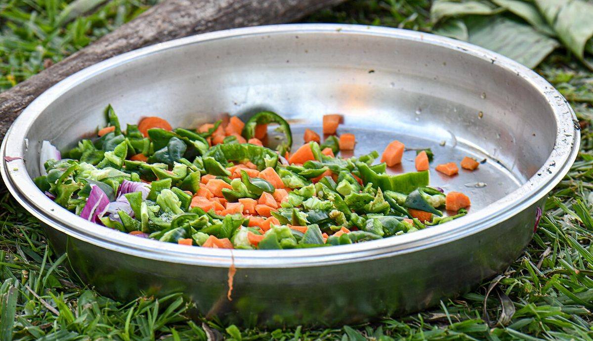Cut carrots, green pepper and onions (Green Onions)