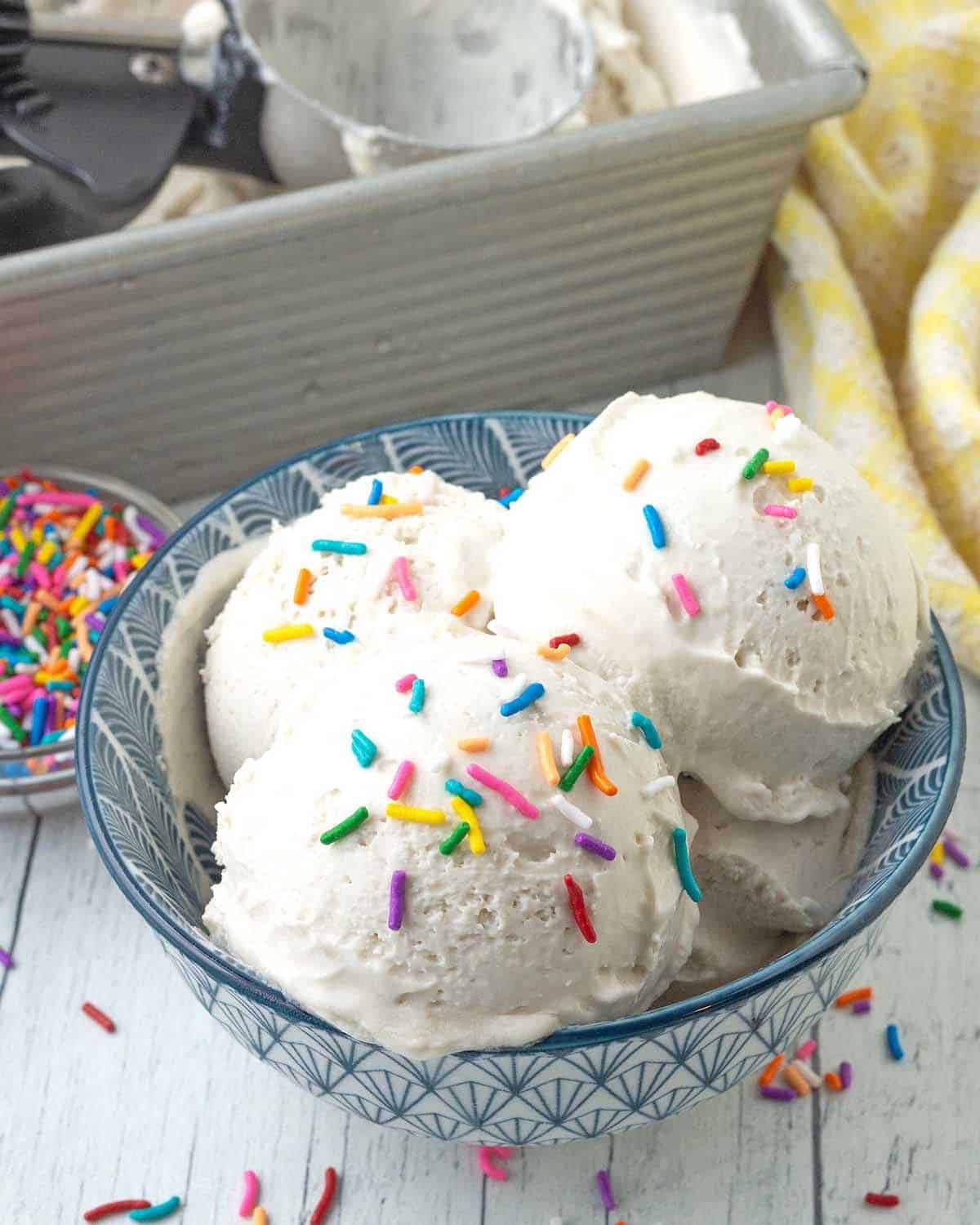 Scoops of ice cream in a bowl
