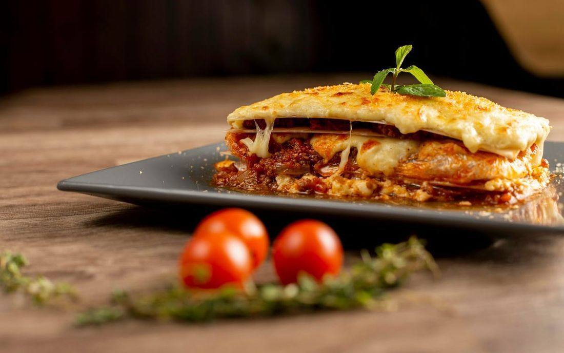 Baked lasagna in a pan