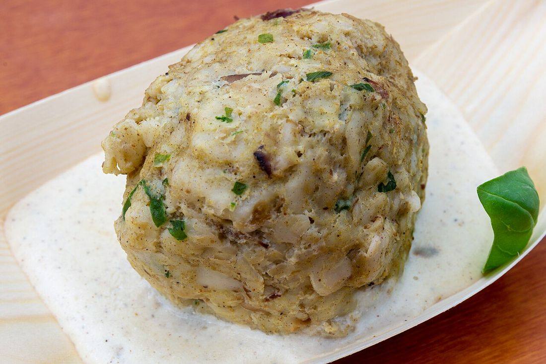 Matzo Ball Stuffed with Smoked Meat, Mustard Sauce (Fülemüle Restaurant) (Matzo Balls)