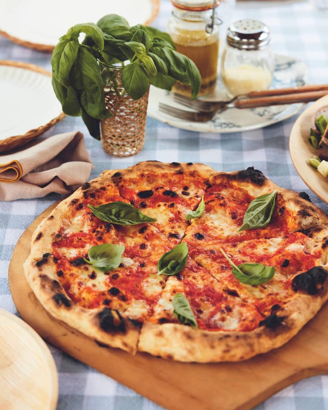 Baked pizza with toppings