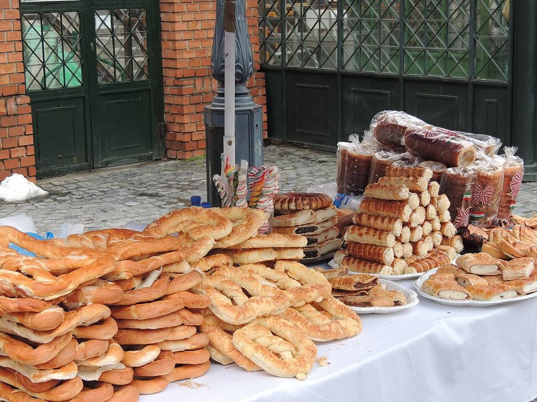 Hungarian Pretzels (Perec), Cheese Rolls (Sajtos rolo) and Kurtoskalacs at the Budapest