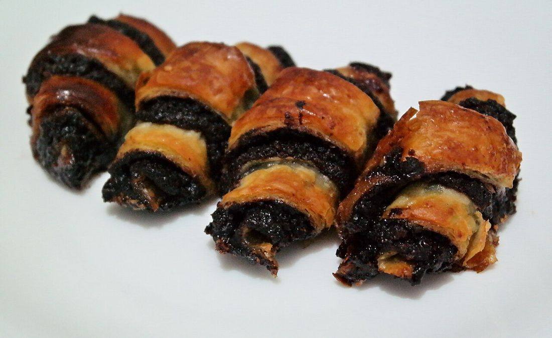 Freshly baked chocolate rugelach