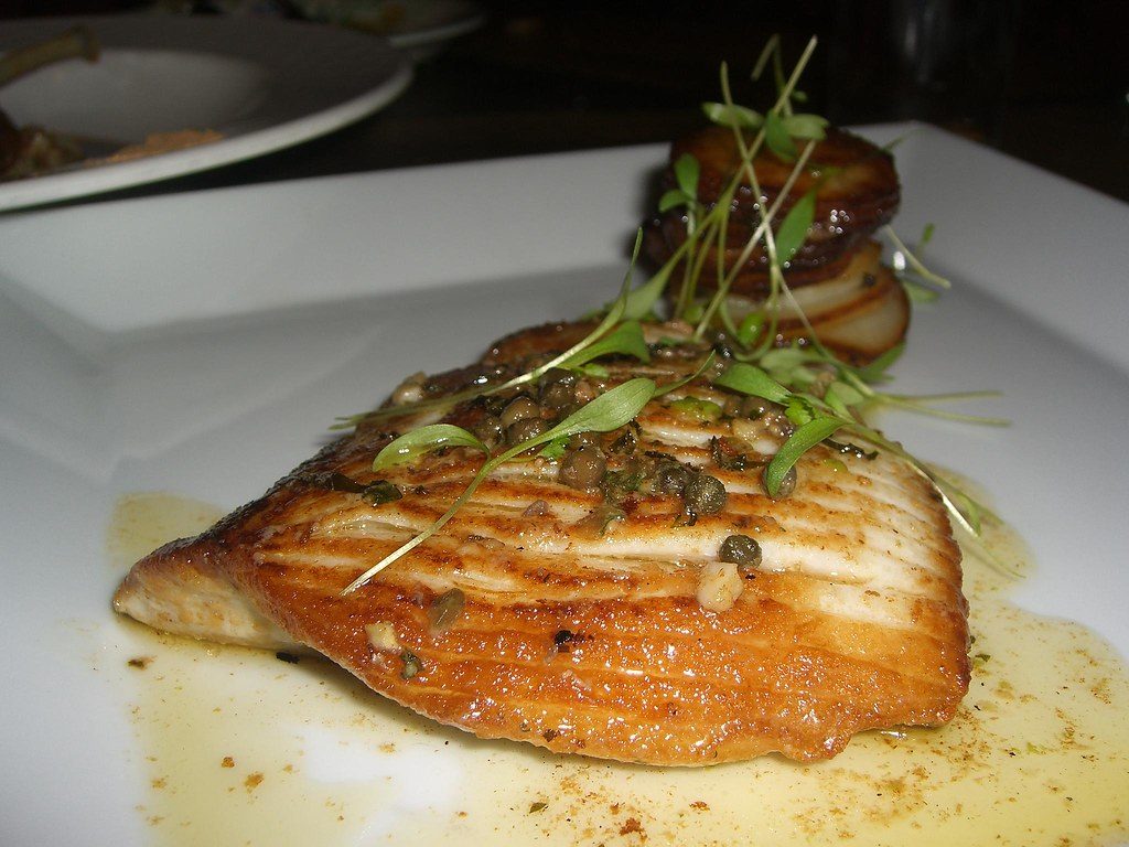 Grilled Skate with Pea Puree - Bistro Vue (Skate)