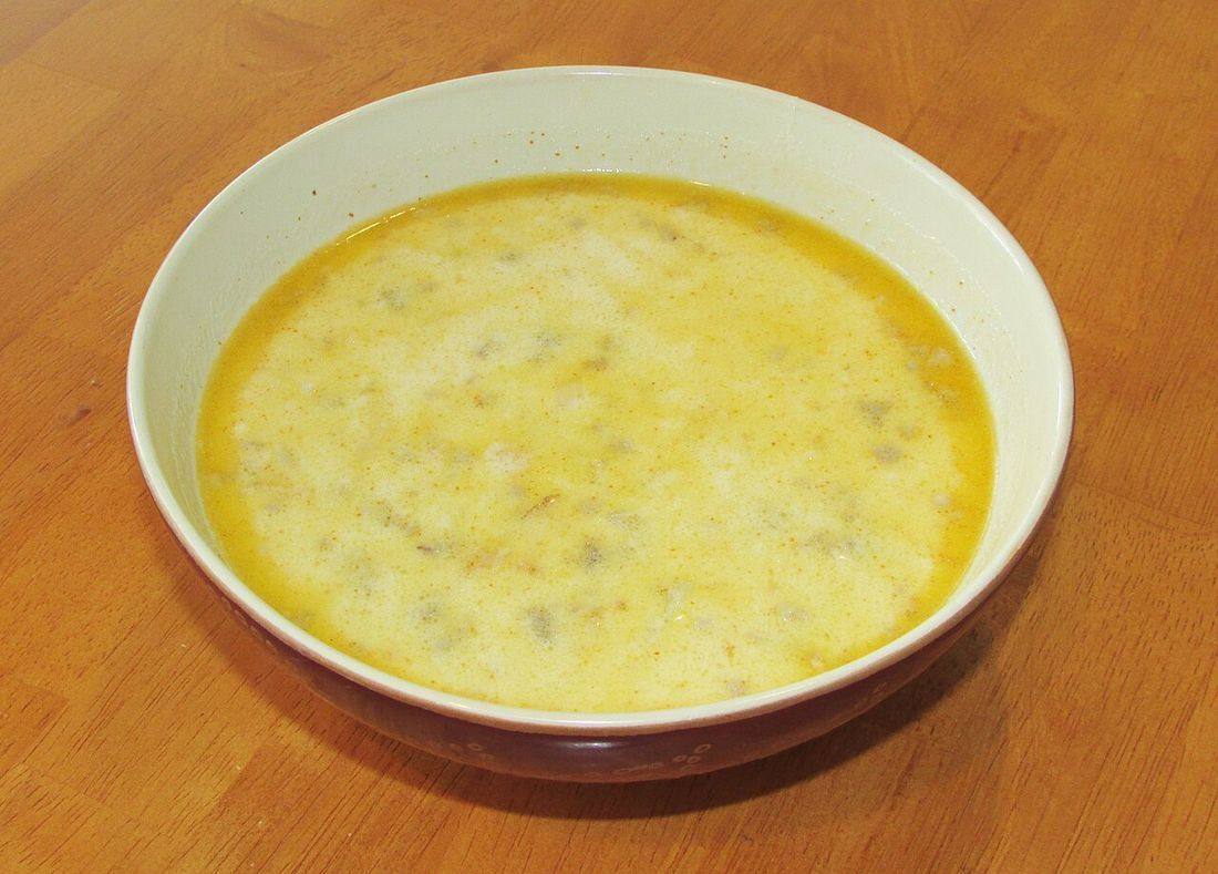 A bowl of Zuppa Toscana prepared from the Wikibooks recipe